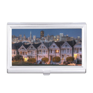 Night view of 'painted ladies' houses case for business cards