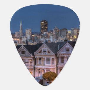 Night view of 'painted ladies'  houses guitar pick