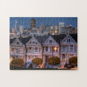 Night view of 'painted ladies'  houses jigsaw puzzle