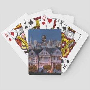 Night view of 'painted ladies' houses poker cards