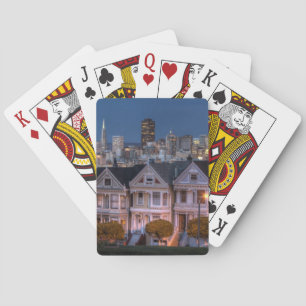 Night view of 'painted ladies' houses poker cards