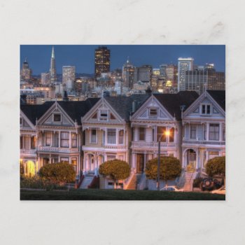 Night View Of 'painted Ladies'  Houses Postcard by iconicsanfrancisco at Zazzle