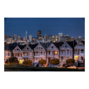 Night view of 'painted ladies'  houses poster