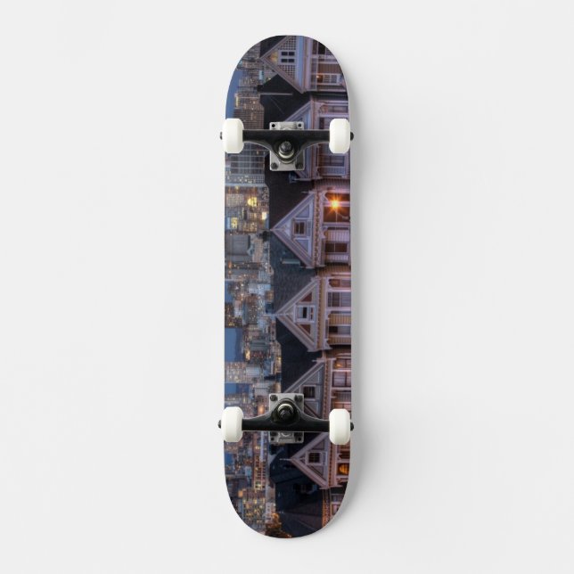 Night view of 'painted ladies'  houses skateboard deck (Front)