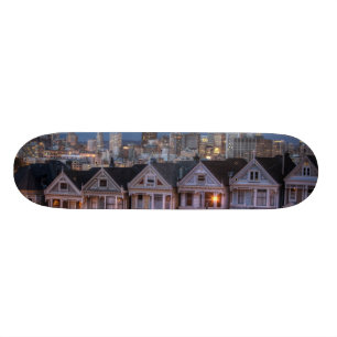 Night view of 'painted ladies'  houses skateboard deck