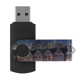 Night view of 'painted ladies'  houses USB flash drive