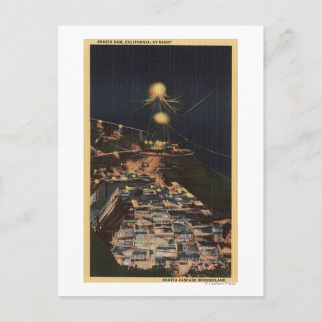 Night View of Shasta Dam Postcard (Front)