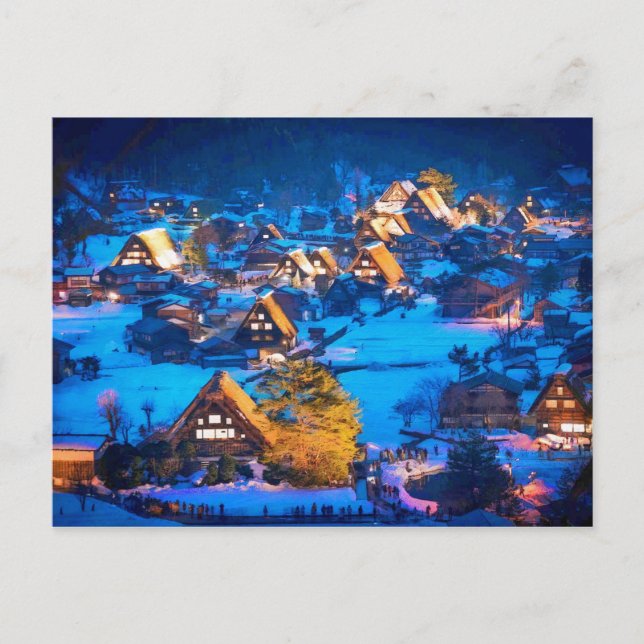 Night view of Shirakawa-go Postcard (Front)