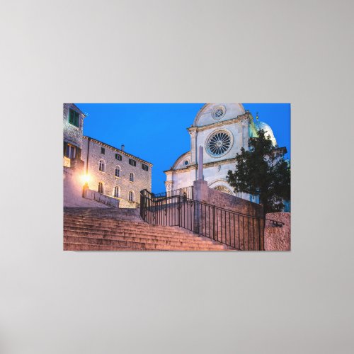 Night view of stairs and church in Split Croatia Canvas Print