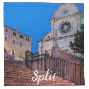 Night view of stairs and church in Split, Croatia Cloth Napkin