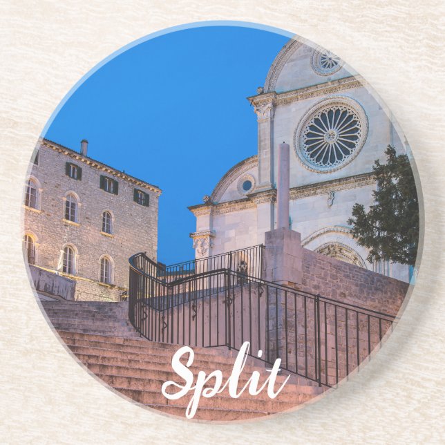 Night view of stairs and church in Split, Croatia Coaster (Front)