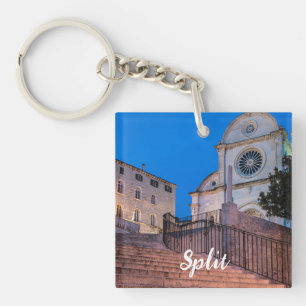 Night view of stairs and church in Split, Croatia Keychain