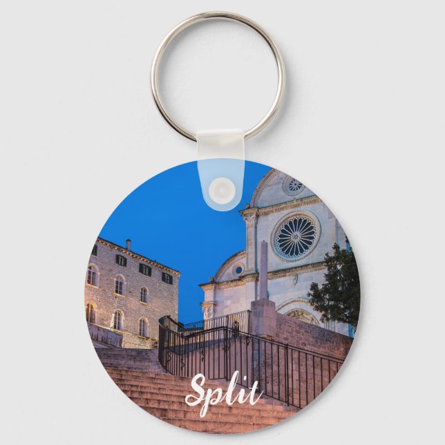 Night view of stairs and church in Split, Croatia Keychain (Front)