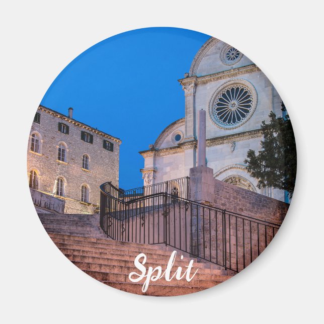 Night view of stairs and church in Split, Croatia Magnet (Front)