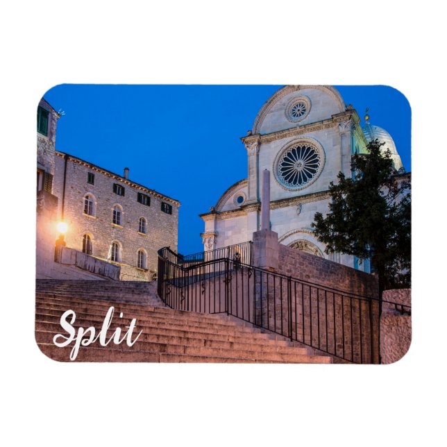 Night view of stairs and church in Split, Croatia Magnet (Horizontal)