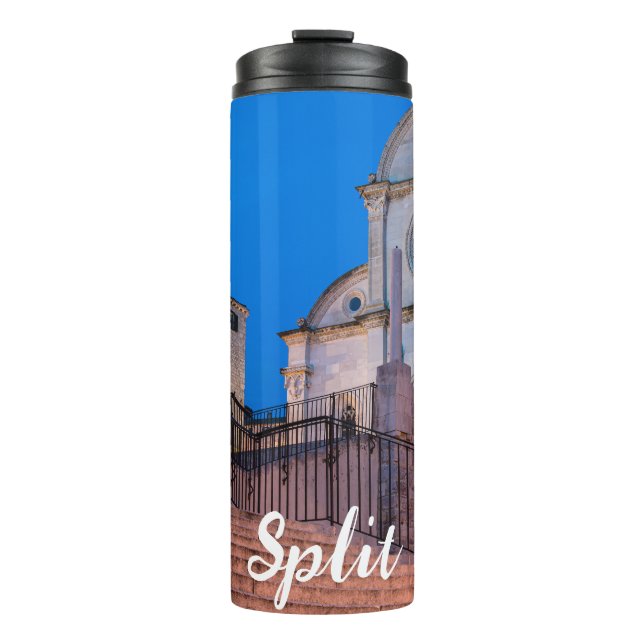 Night view of stairs and church in Split, Croatia Thermal Tumbler (Front)