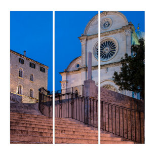 Night view of stairs and church in Split, Croatia Triptych