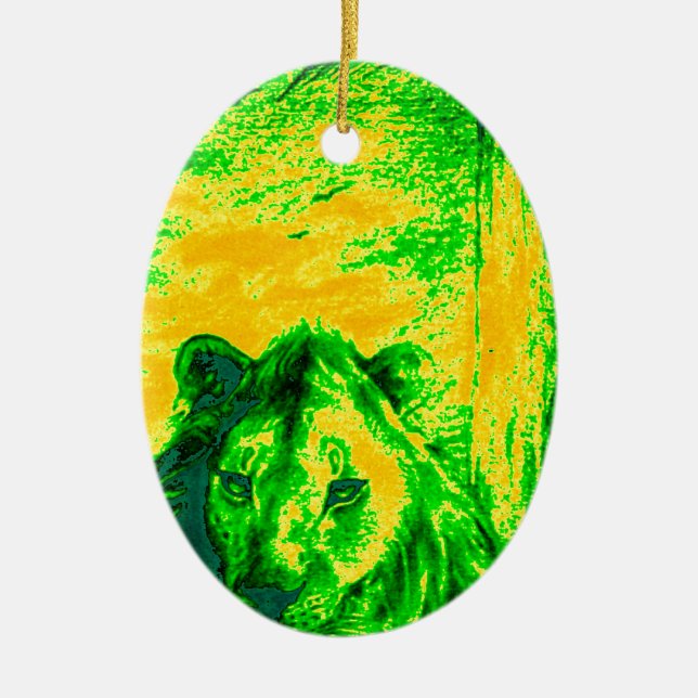 Night Vision Lion Art Fluorescent Print Ceramic Ornament (Front)