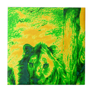 Night Vision Lion Art Fluorescent Print Ceramic Tile