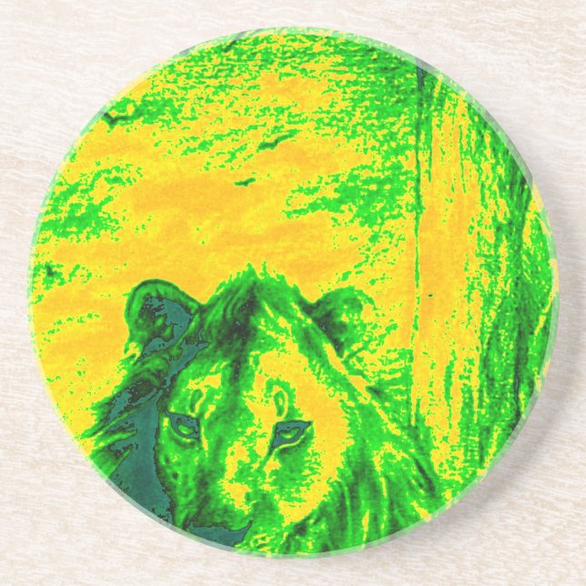 Night Vision Lion Art Fluorescent Print Coaster (Front)