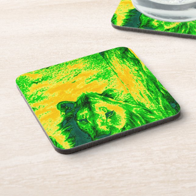 Night Vision Lion Art Fluorescent Print Drink Coaster (Left Side)