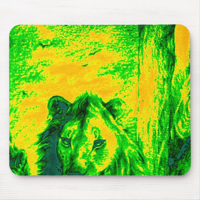 Night Vision Lion Art Fluorescent Print Mouse Pad (Front)