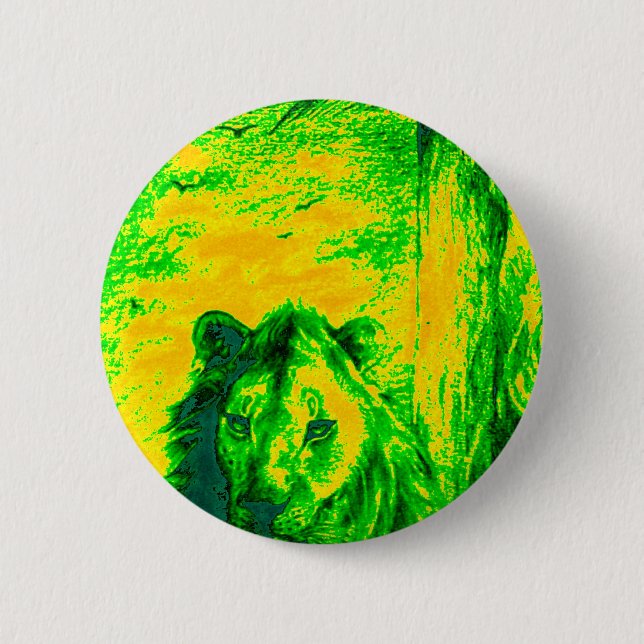 Night Vision Lion Art Fluorescent Print Pinback Button (Front)