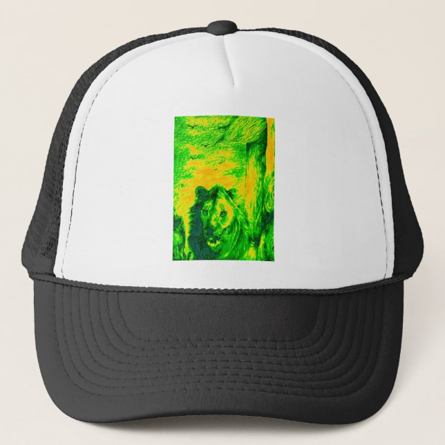 Night Vision Lion Art Fluorescent Print Trucker Hat (Front)