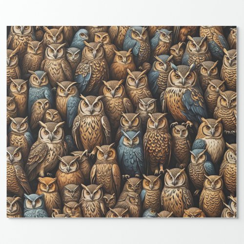 Night Watch Owl Gathering Pattern Wrapping Paper