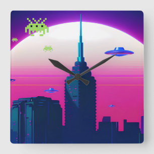 Night Waves and Vapor Daze Square Wall Clock