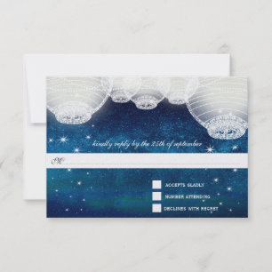 Night Wedding Navy Paper Lanterns Under the Stars RSVP Card