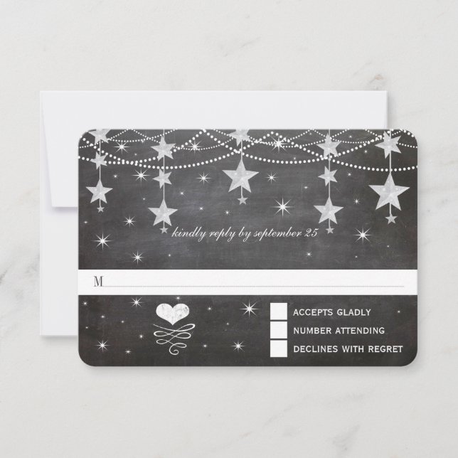 Night Wedding Navy Paper Lanterns Under the Stars RSVP Card (Front)