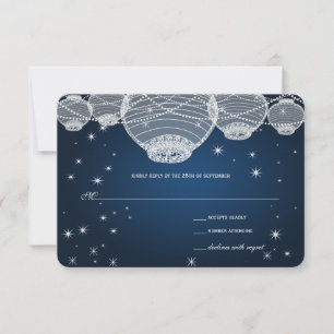 Night Wedding Navy Paper Lanterns Under the Stars RSVP Card