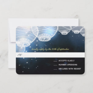 Night Wedding Navy Paper Lanterns Under the Stars RSVP Card