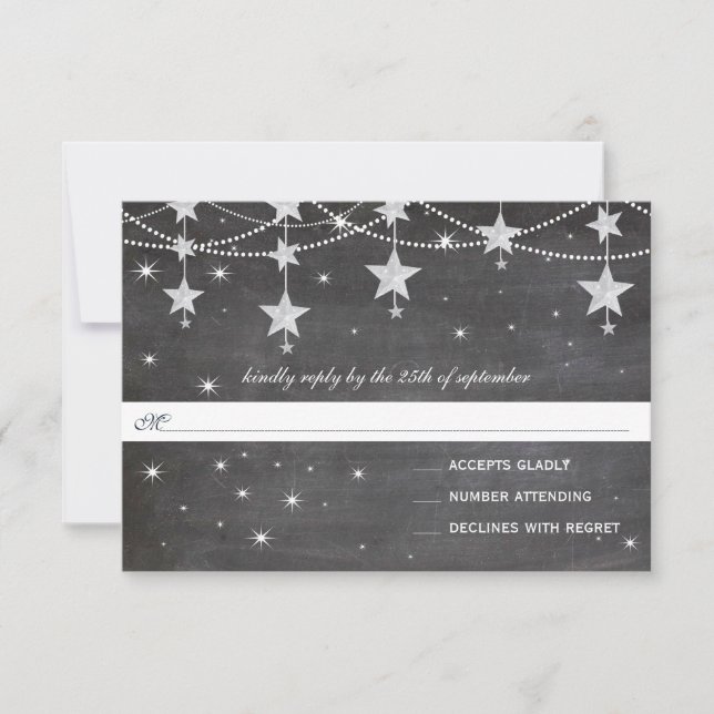 Night Wedding Navy Paper Lanterns Under the Stars RSVP Card (Front)