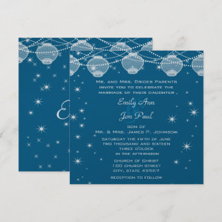 Night Wedding Teal & Silver Lanterns Stars Garland Invitation