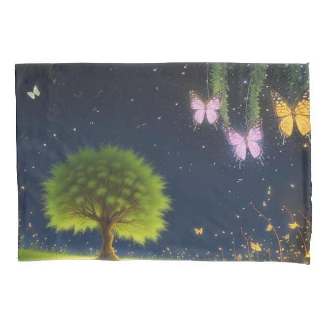 Night Willow Tree w/butterflies and fireflies Pillow Case (Front)