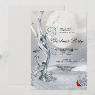 Night Winter Scenery & Cardinals Christmas Party Invitation