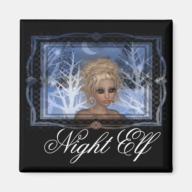Night Wintertime Elf Design Magnet (Front)