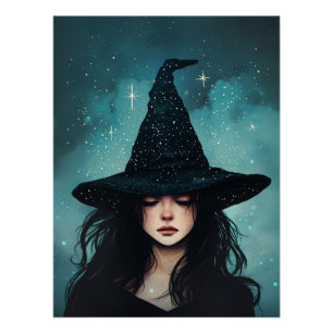 Night Witch Whimsical Halloween Poster