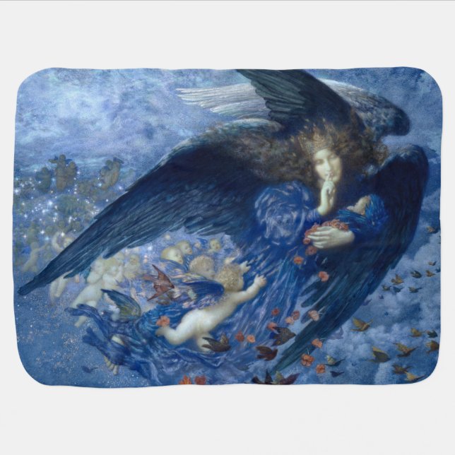Night with her Train of Stars (Angel with Cherubs) Baby Blanket (Horizontal)