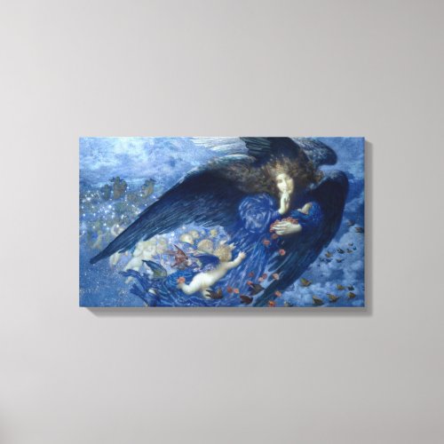 Night with her Train of Stars Angel with Cherubs Canvas Print
