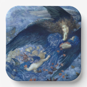Night with her Train of Stars (Angel with Cherubs) Paper Plates