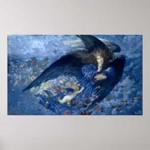 Night with her Train of Stars (Angel with Cherubs) Poster