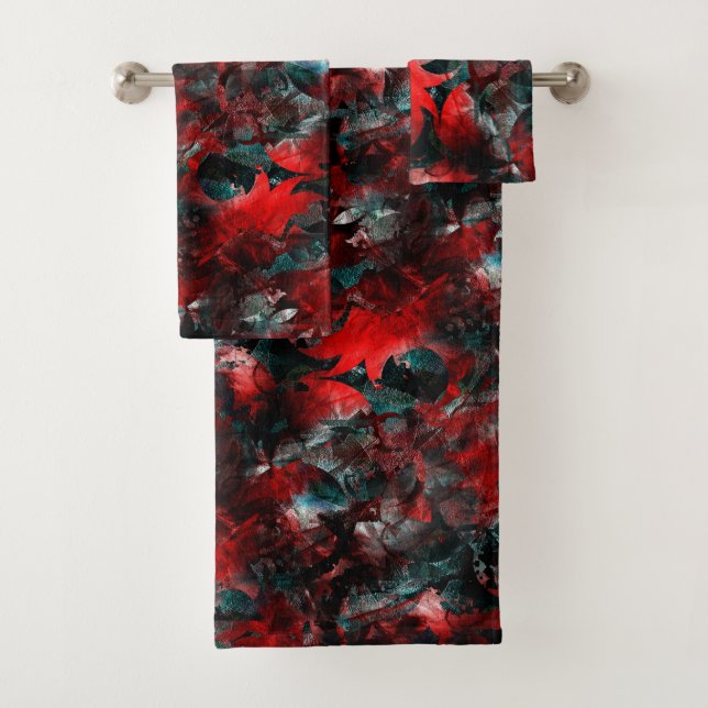Night with showy spoiled red leaves fallen on ash  bath towel set (Insitu)