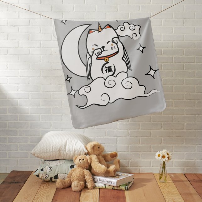 Night With Super Maneki Neko Baby Blanket (In Situ)