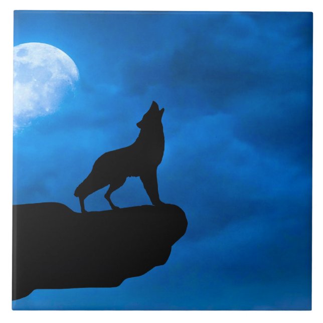 Night Wolf Ceramic Tile (Front)