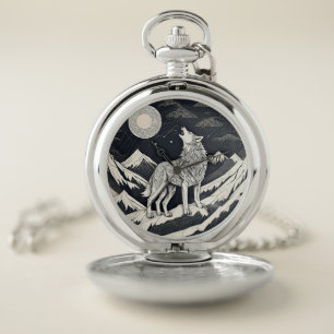 Night Wolf Howl – Moonlight & Forest Esthetic Pocket Watch