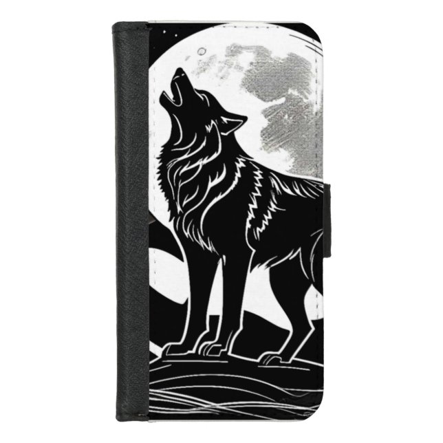 Night Wolf Silhouette Design iPhone Wallet Case (Front)