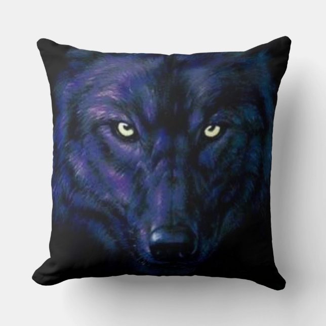 Night Wolf Throw Pillow (Front)